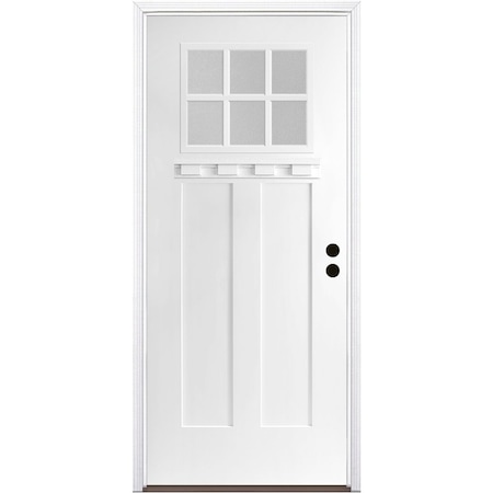 Codel Doors 36" x 80" Primed White Shaker Exterior Fiberglass Door 3068LHISPSFHER2066C691610BB